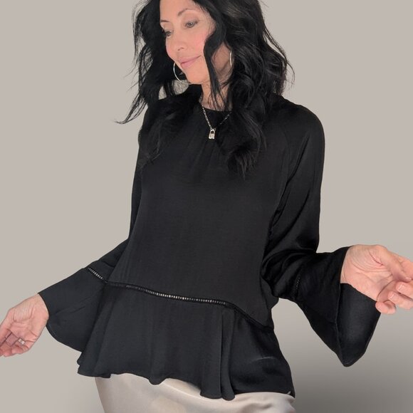 Mossimo Black Long Sleeve Peplum Blouse - Picture 1 of 8